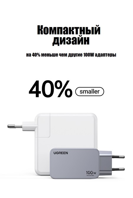 Зарядное устройство на 2xUSB-C+1 USB, 100W, QC4.0+, Nexode GanN, X757 (25874) UGREEN