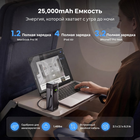 Мобильный аккумулятор 25000mAh, 170W, CCC, HyperTower 170 (X6) SHARGE