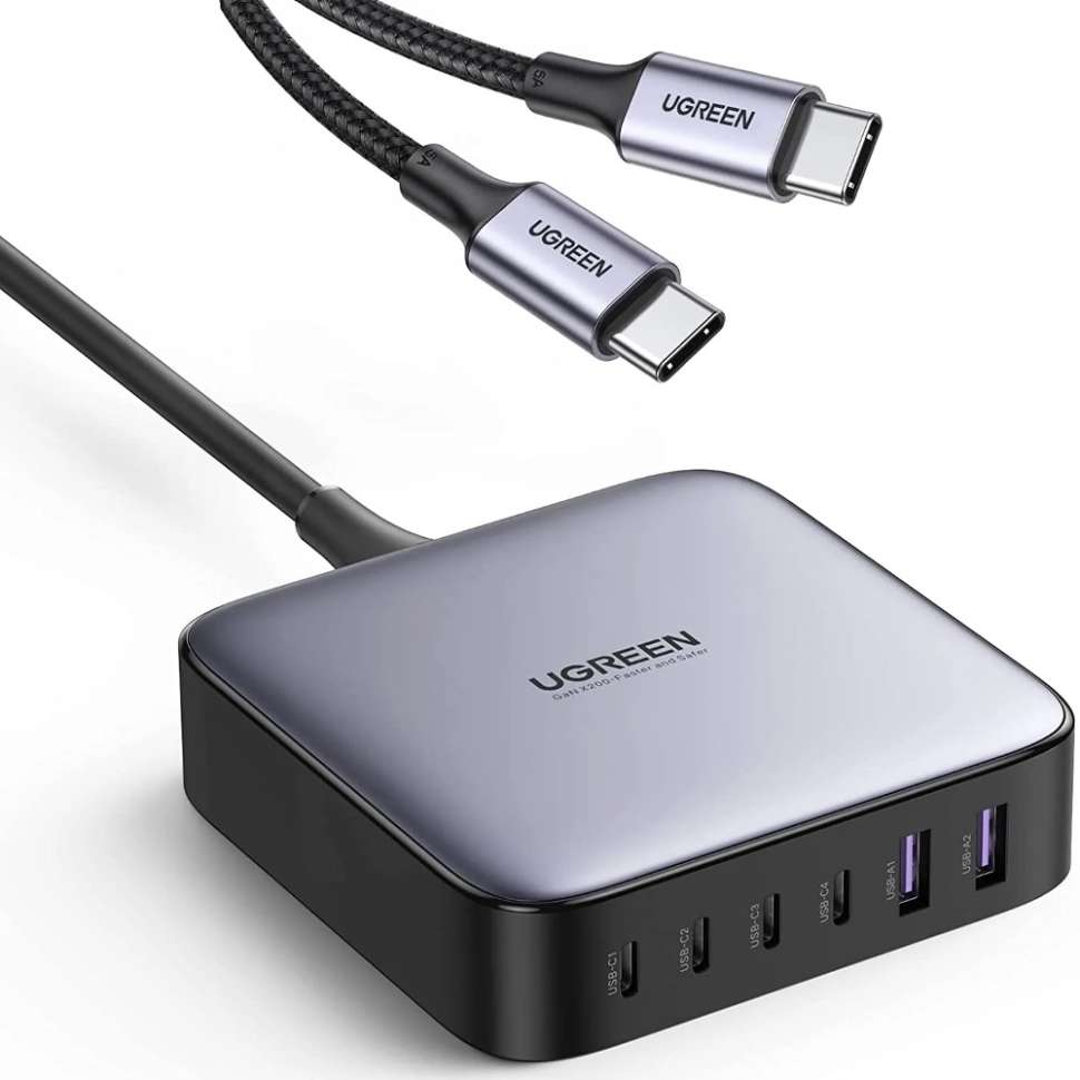Зарядное устройство на 4C2A, 200W, QC4.0/PD3.0, Gan X CD271 (40914) UGREEN