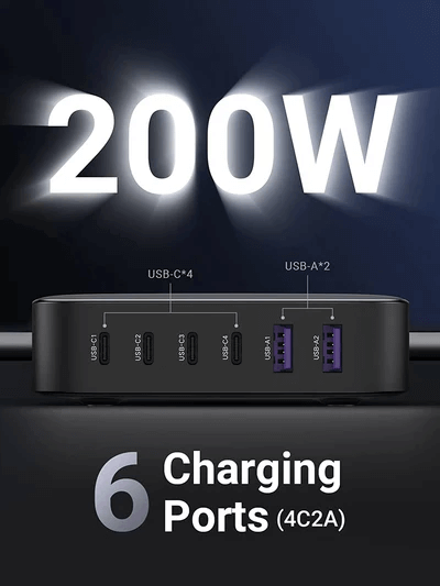 Зарядное устройство на 4xUSB C+2xUSB, 200W, QC4.0/PD3.0, Gan X CD271 (40914) UGREEN