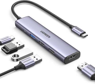 Конвертер USB 3.1(m) Type C на HDMI/USB 2.0x2/USB 3.0x1/Type C PD 100W CM478 (15495) UGREEN