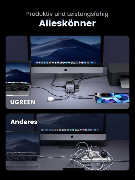 Зарядное устройство на 2C2A+3 розетки, 1.8м, 65W, QC4.0/PD3.0, CD268 (60113) UGREEN