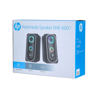 Колонки, HP, DHE-6001, 3Вт*2, USB, LED, Длина кабеля 1,5м, Черный
