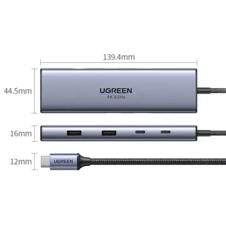 Конвертер USB 3.1(m) Type C на HDMI/LAN/CardReader/Type Cx2/USB 3.0x2/PD 100W CM498 (15375) UGREEN