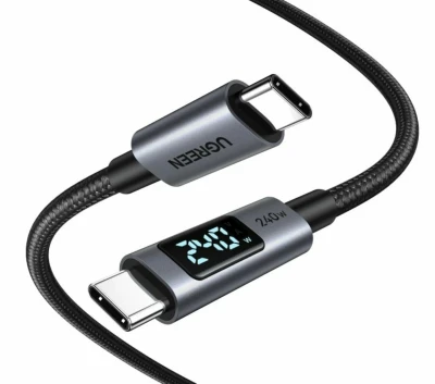 Кабель USB C - USB C, 480Mbps, 5A, QC5.0/PD3.1, 240W, 1m, Smart DigitalDisplay, L530 (65866) UGREEN