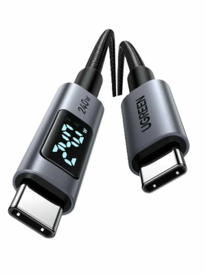 Кабель USB C - USB C, 480Mbps, 5A, QC5.0/PD3.1, 240W, 1m, Smart DigitalDisplay, L530 (65866) UGREEN