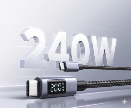 Кабель USB C - USB C, 480Mbps, 5A, QC5.0/PD3.1, 240W, 1m, Smart DigitalDisplay, L530 (65866) UGREEN