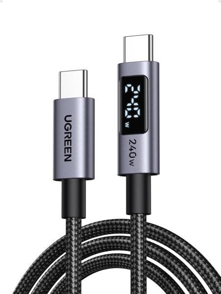 Кабель USB C - USB C, 480Mbps, 5A, QC5.0/PD3.1, 240W, 1m, Smart DigitalDisplay, L530 (65866) UGREEN