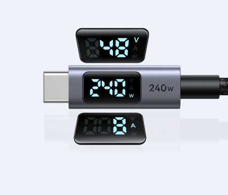 Кабель USB C - USB C, 480Mbps, 5A, QC5.0/PD3.1, 240W, 1m, Smart DigitalDisplay, L530 (65866) UGREEN