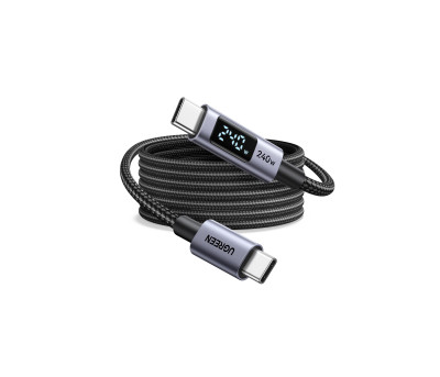 Кабель USB C - USB C, 480Mbps, 5A, QC5.0/PD3.1, 240W, 1m, Smart DigitalDisplay, L530 (65866) UGREEN