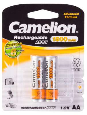 Аккумулятор CAMELION, NH-AA1800BP2 , Rechargeable, AA, 1.2V, 1800 mAh, 2 шт., Блистер