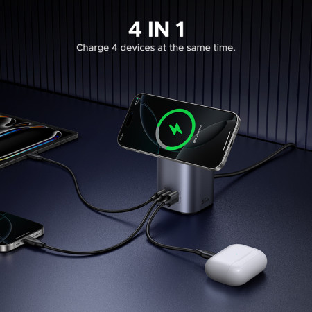 Беспроводное магнитное зарядное устройство 2-in-1, 2xUSB C+1xUSB, 65W, Wireless 15W, X555 (55321) UGREEN
