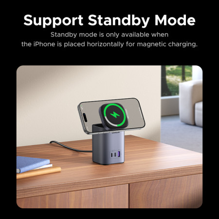 Беспроводное магнитное зарядное устройство 2-in-1, 2xUSB C+1xUSB, 65W, Wireless 15W, X555 (55321) UGREEN