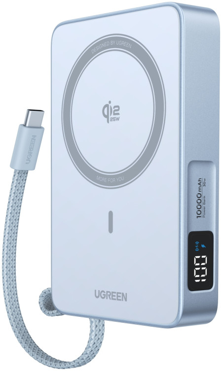 Мобильный аккумулятор Power Bank Mag-Safe, 10000mAh 30W 1C+ 25W QI2.2 Magnetic Wireless, голубой, PB773 (65958B) UGREEN