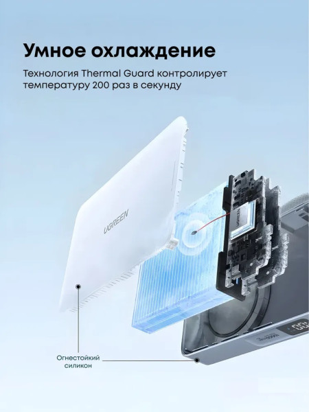 Мобильный аккумулятор Power Bank Mag-Safe, 10000mAh 30W 1C+ 25W QI2.2 Magnetic Wireless, голубой, PB773 (65958B) UGREEN