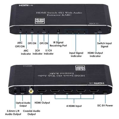 HDMI Switch 4x1 с экстрактором звука и ARC
