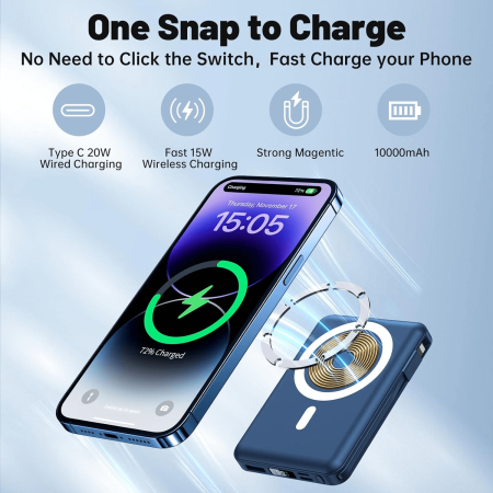 Yiisonger Magnetic Wireless Power Bank - портативное зарядное устройство емкостью 10000 мАч, 22,5 Вт.