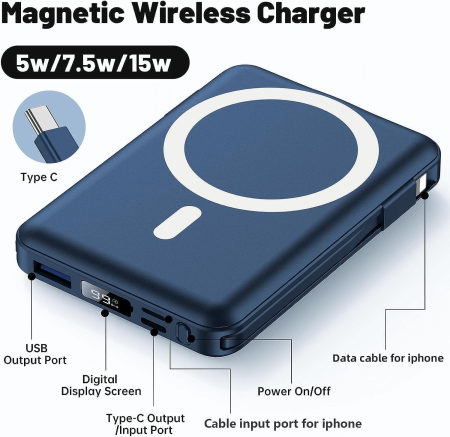 Yiisonger Magnetic Wireless Power Bank - портативное зарядное устройство емкостью 10000 мАч, 22,5 Вт.