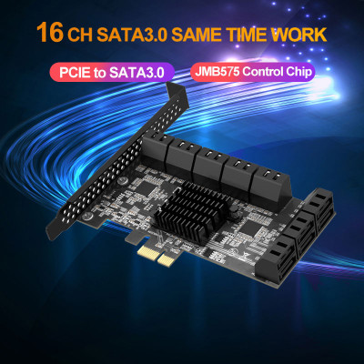 Контроллер PCI-E на 16 SATA III, 6G, Chia майнинг + кабели SATA