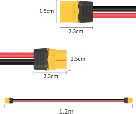 Кабель удлинитель XT60 5м 12AWG_6 для солнечных панелей