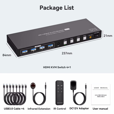 KVM Switch HDMI+USB 3.0 4 port (4K@60Hz/2K@120Hz) BestLink