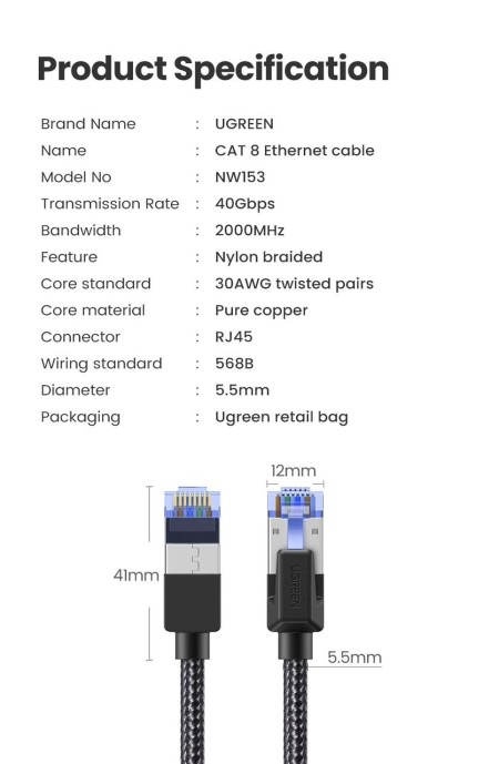 Patch-Cord 8 Cat, F/FTP, 3m, UGREEN