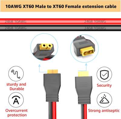 Кабель удлинитель XT60 10м 12AWG для солнечных панелей