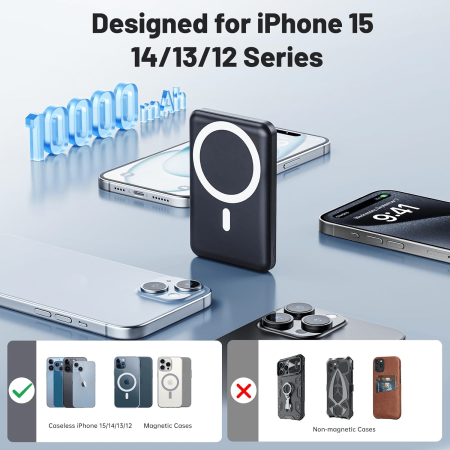 Беспроводной внешний аккумулятор Mag-safe AOGUERBE 10000 мАч с USB-C для iPhone 15/14/13/12 Plus/Pro/Pro Max