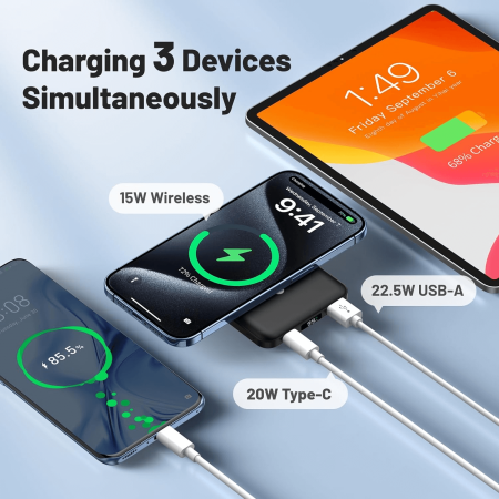 Беспроводной внешний аккумулятор Mag-safe AOGUERBE 10000 мАч с USB-C для iPhone 15/14/13/12 Plus/Pro/Pro Max