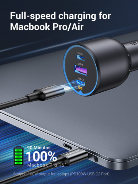 Автомобильное зарядное устройство 2C1A, QC4+/PD3.0, 130W + Кабель 1м EC705 (55511) UGREEN