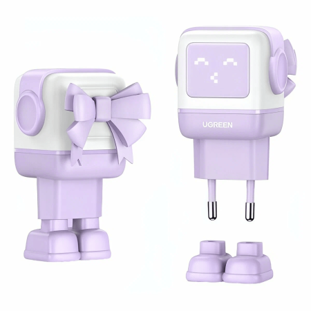 Зарядное устройство на 2xUSB-C+1 USB, 65W, QC4.0+, Nexode Robot GanN, Purple CD361 (35291) UGREEN