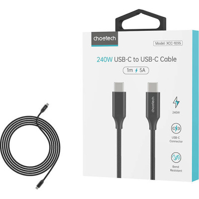 Кабель USB C - USB C, 480Mbps, 5A, QC4.0/PD3.1, 240W, 1m (XCC-1035) Choetech