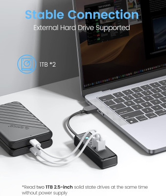 USB 3.0 хаб ORICO 2xUSB-A + USB-C, 0.15m (PWC2U-U3-015-BK-EP)