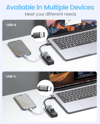 USB 3.0 хаб ORICO 2xUSB-A + USB-C, 0.15m (PWC2U-U3-015-BK-EP)
