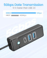 USB 3.0 хаб ORICO 2xUSB-A + USB-C, 0.15m (PWC2U-U3-015-BK-EP)
