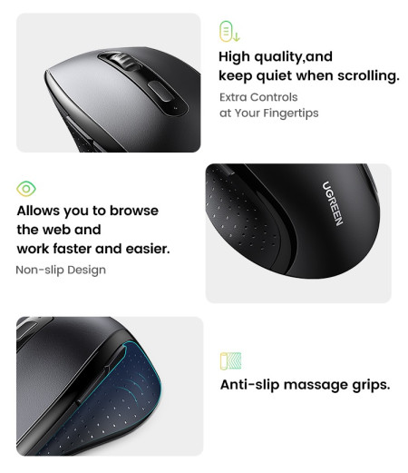 Мышь беспроводная UGREEN M511, 2.4GHz, 1600dpi, Черный (45012)